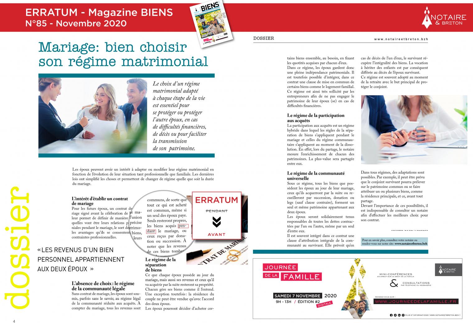 ERRATUM - Magazine BIENS N°85 - Novembre 2020