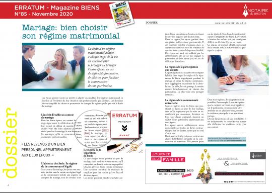 ERRATUM - Magazine BIENS N°85 - Novembre 2020